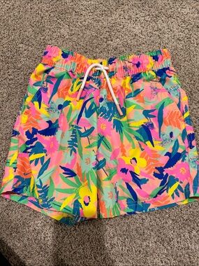Cat & Jack Neon Tropical Print Kids Swim Trunks - Pink, Yellow, Blue, Green